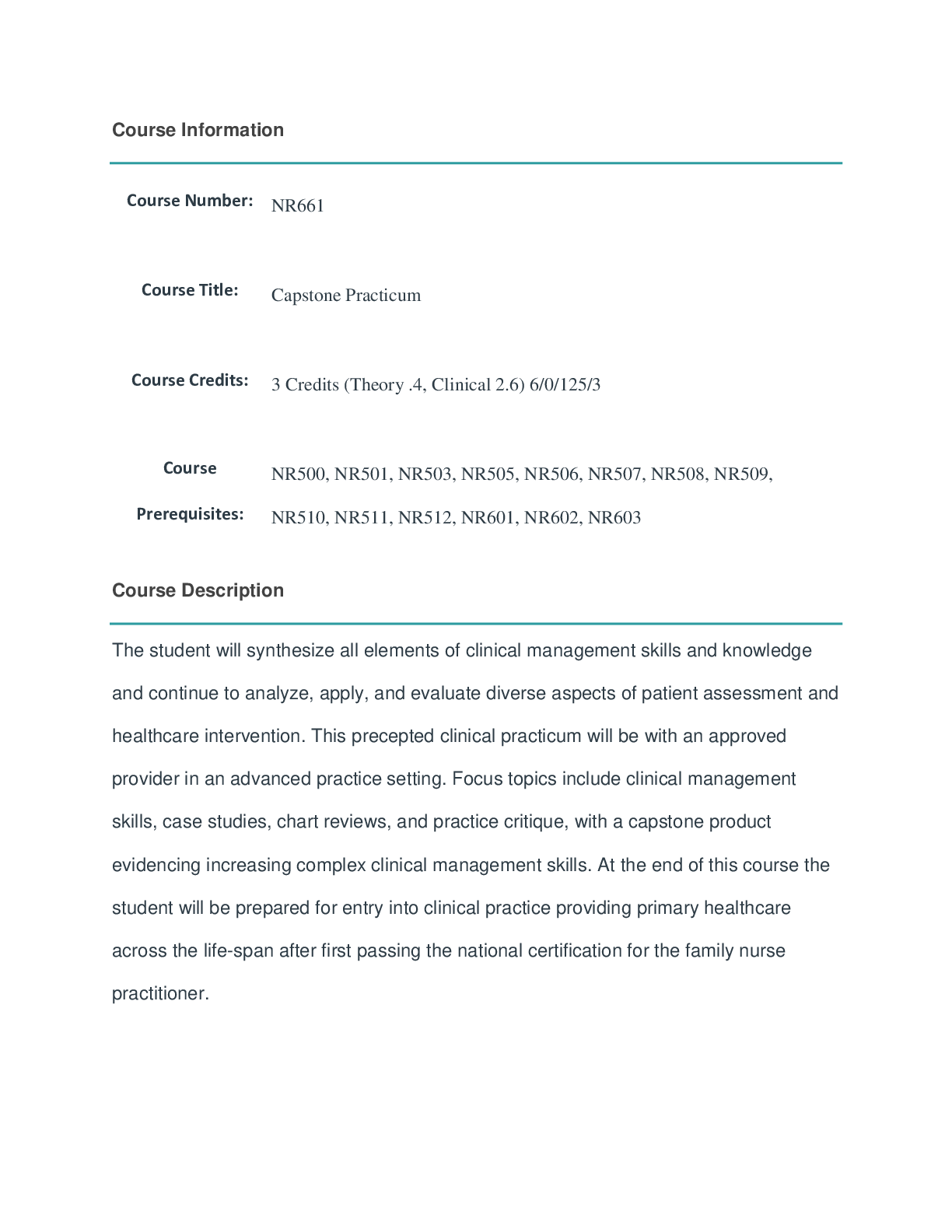Preview of NR 661 APN Capstone Practicum – Syllabus Questions and Answers with Explanations (STUDY MO